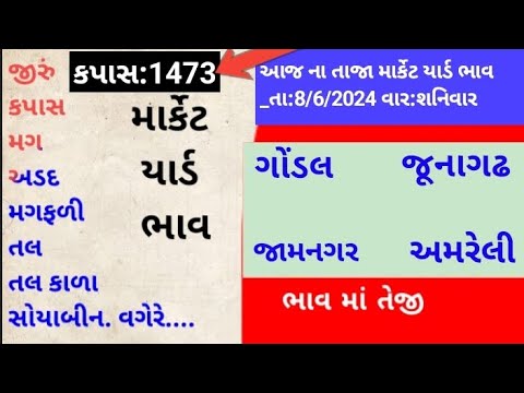 Aaj na bajar bhav 8.6.2024 junagadh marketing yard na bhav | amreli