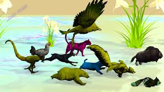 Funny Pets Race - Jump Jump Jumping - Who Win the Race - Crazy Fox - Jackal - Chicken - Eagle -Piggy
