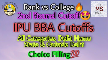 IPU BBA 2nd Round Cutoff🔥for All Colleges All Categories Delhi State, Outside Delhi Rank vs College💯