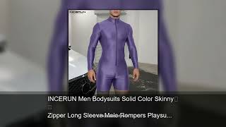 INCERUN Men Bodysuits Solid Color Skinny Zipper Long Sleeve Male Rompers Playsuits Workout Fash