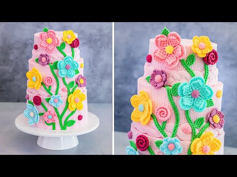 Cozy and Colorful Floral Knitted Cake