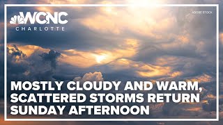 Forecast: Mostly cloudy and warm, scattered storms return Sunday afternoon