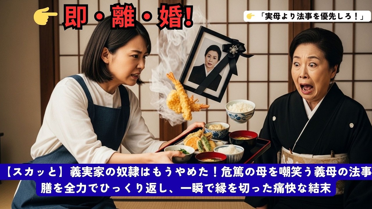 【スカッと】義実家の奴隷はもうやめた！危篤の母を嘲笑う義母の法事膳を全力でひっくり返し、一瞬で縁を切った痛快な結末