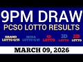 Lotto Result Today 9pm Draw March 9 2026 Swertres Ez2 PCSO Live Result