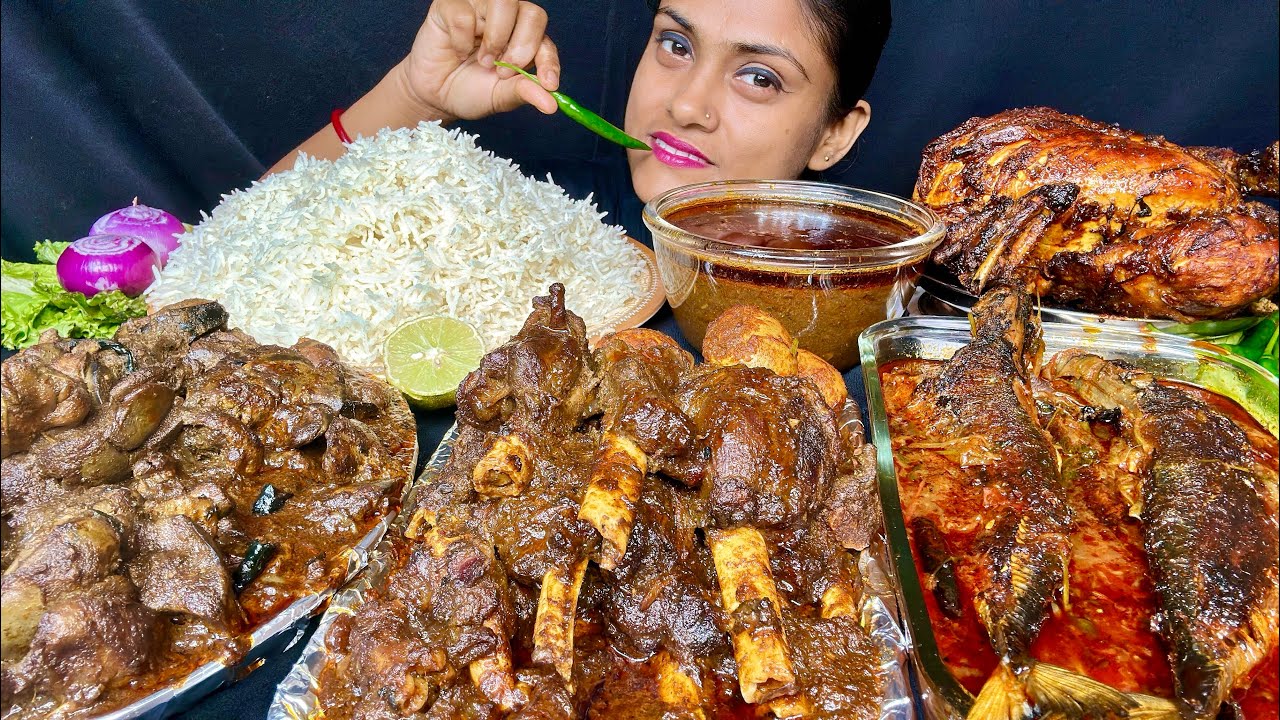 Spicy Mutton Curry Chicken Kaleji Curry Fish Curry Chicken Curry Egg Curry With Basmati Rice Eating