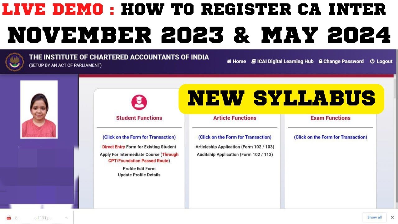 Breaking News How To Register CA Inter November 2023 & May 2024CA