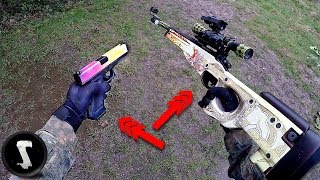 Guy Using $1250 REAL CS:GO AWP Dragon Lore and Glock Fade in Airsoft War screenshot 1