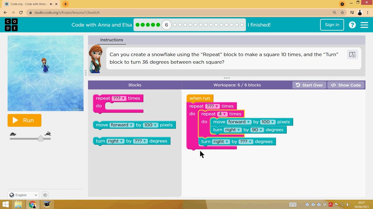 Solution Artist Anna and Elsa from Frozen at  Answer to every  level or phase #Hourofcode - YouTube
