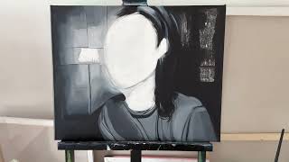 Faceless Portrait Painting - Black and White Minimalist Art | Moody Acrylic Timelapse screenshot 4