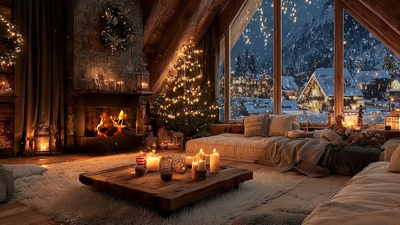 Soft Piano by the Fireplace | Snowfall Winter Ambience for Relax, Study & Sleep