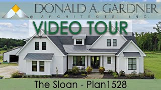 Small house plan with a one-story floor plan and a modern farmhouse façade | The Sloan