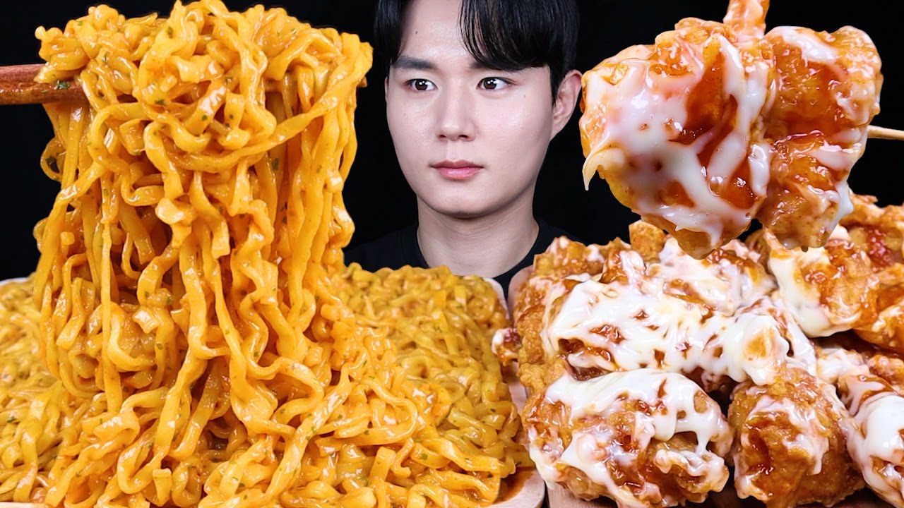 까르보 불닭볶음면 슈프림 양념치킨 치킨 먹방ASMR MUKBANG SPICY FIRE NOODLES & FRIED CHICKEN ラーメン チキン eating sounds