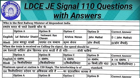 LDCE JE Signal Previous Year Question with Answers || PYQ || Railway Departmental Exam Preparation