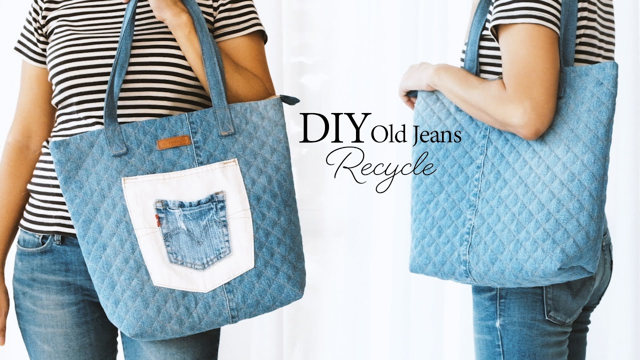 DIY Old Jeans Recycle Tote Bag | Sewing Tutorial ep228) - YouTube