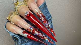 Red Birthday Nails | 3xl stiletto | Encapsulated Design #nails