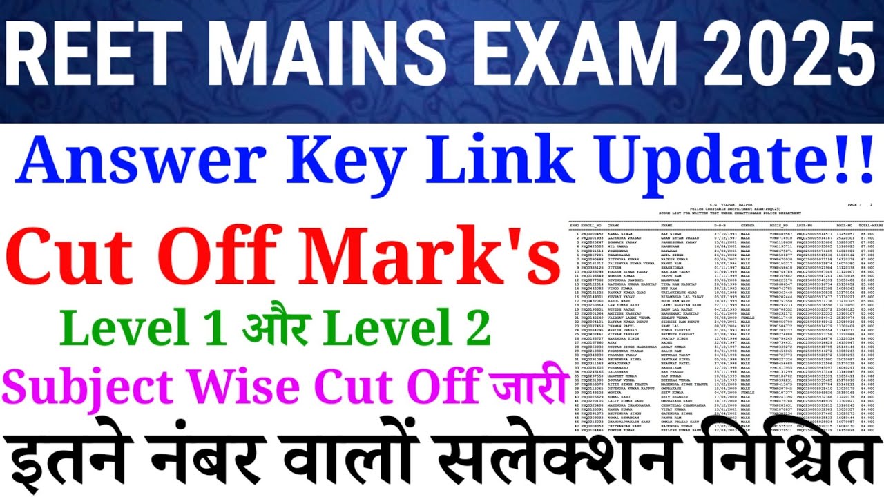 बड़ी खुशखबरी 🥳| REET LEVEL 1 और LEVEL 2 भर्ती 2025 | ANSWER KEY तिथि घोषित | SUBJECT WISE CUT OFF