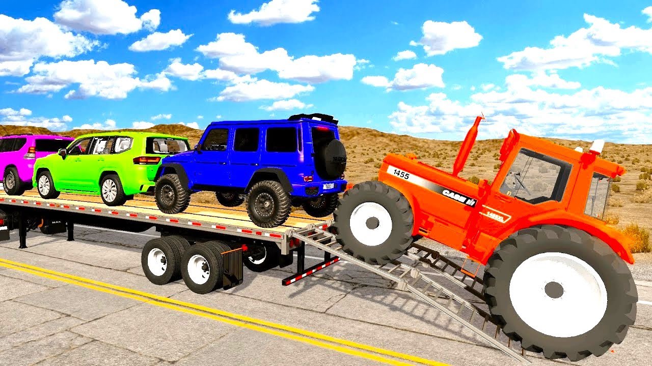 Flatbed Truck Mcqueen | Transportation with Truck - Pothole vs Car #52 - BeamNG.Drive