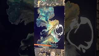 Dutch Pour with Prussian blue, gold, metallic leaf green, pearl white and bronze