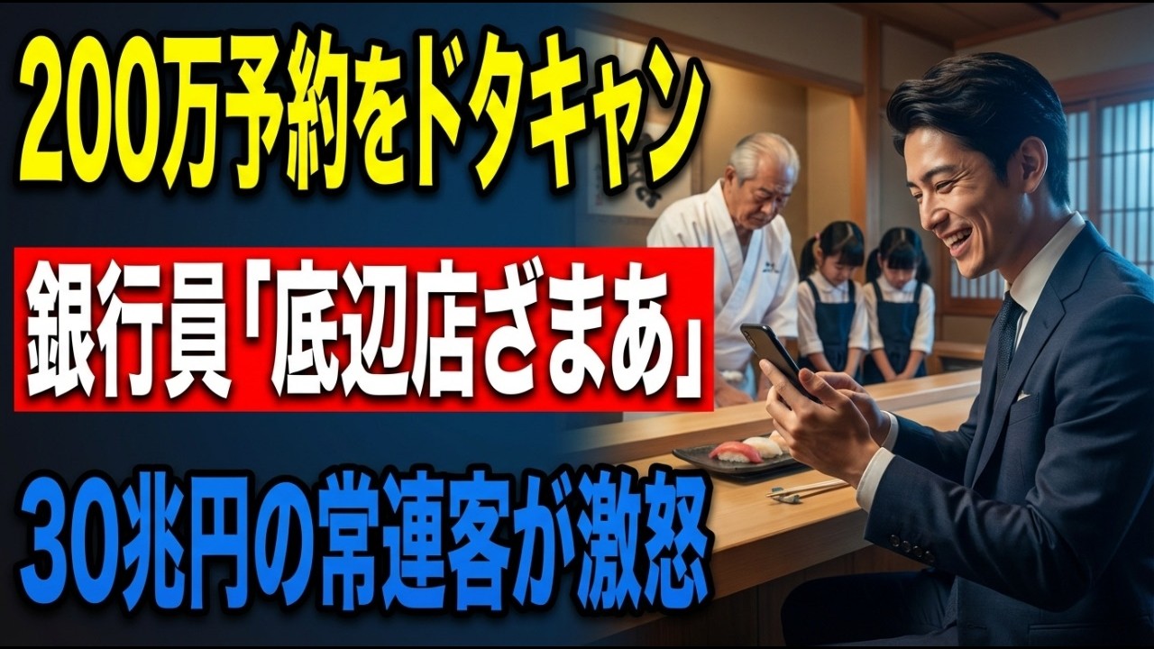 ｢50名200万円分の予約キャンセルでw｣祖父と双子孫娘で営むボロ鮨屋を当日キャンセルし見下した銀行員―翌日、常連客のとある人物が｢即時、2兆円分ライバル銀行へ移行する｣で地獄絵図#泣ける話 #感動