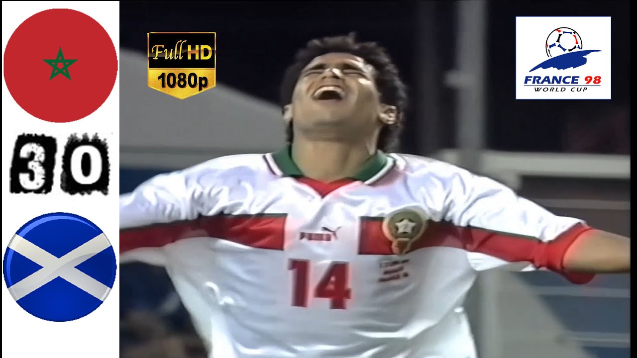 أداء رائع و فوز كاسح لأسود الاطلس - المغرب و إسكتلندا كاس العالم 1998 تعليق عربي