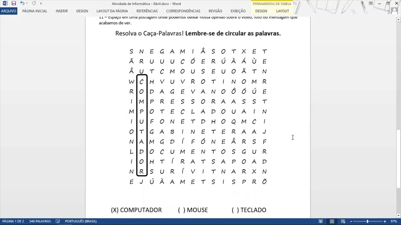 CACA PALAVRAS INFORMATICA - Didática