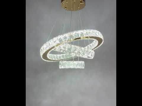 Підвісна Led люстра з кришталевими кільцями Linisoln 70W до 16 м² колір Золотистий 7201-6A/480+340+190 G, видео 1