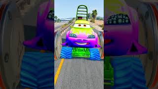 🔥 Lightning McQueen & 7 Pixar Cars vs Giant Bollards 😱