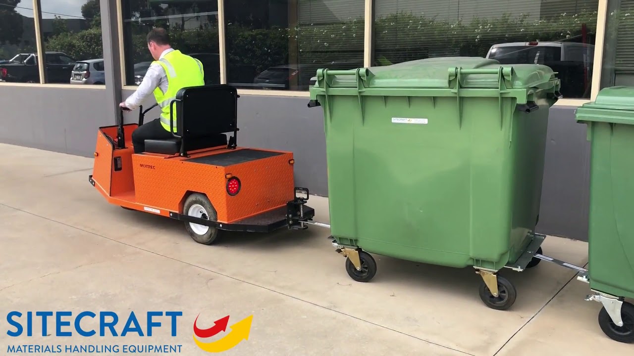 Motrec MP240 Battery Electric Tow Tug Moving 660 and 1100 Litre Bins