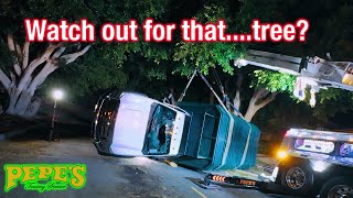 Tree Chipper Truck Rolls Over Under.....Trees!