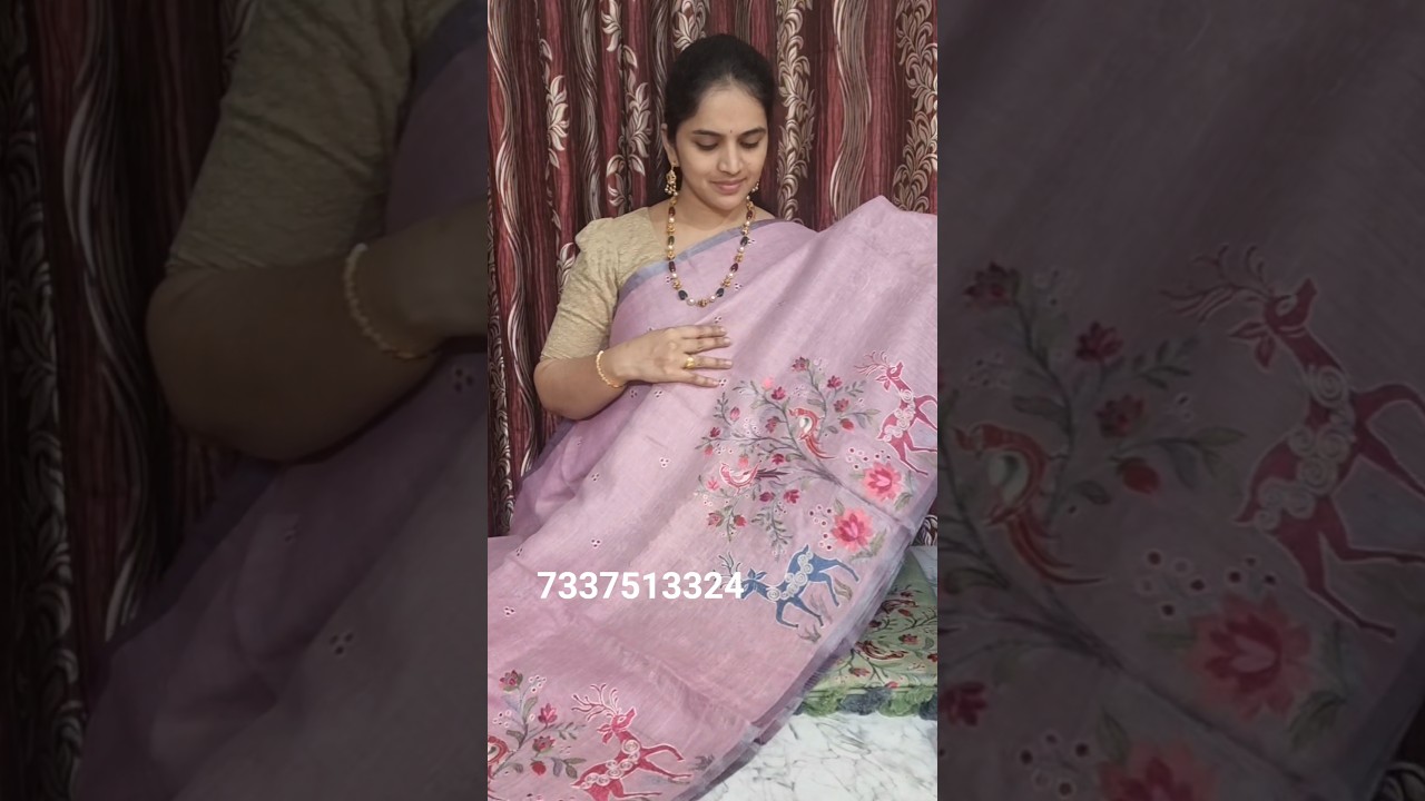 pure Lenin Embroidery sarees