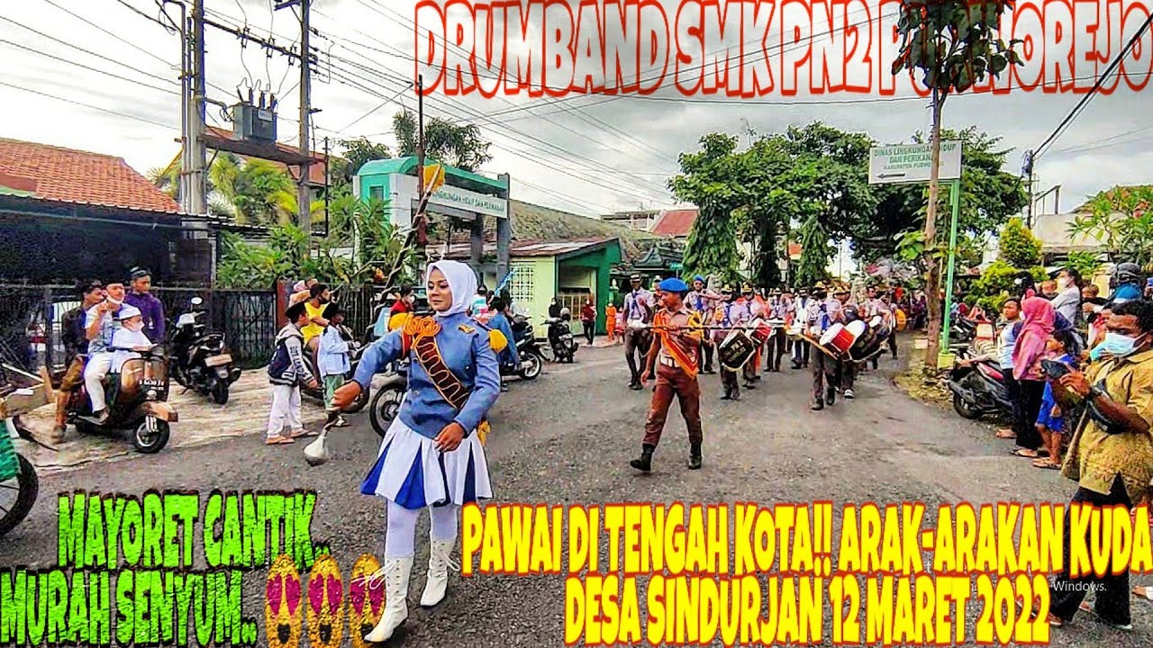 DRUMBAND SMK PN2 PURWOREJO || Aksi Mayoret Cantik Di Tengah Kota Pawai Arak-Arakan Desa Sindurjan‼️