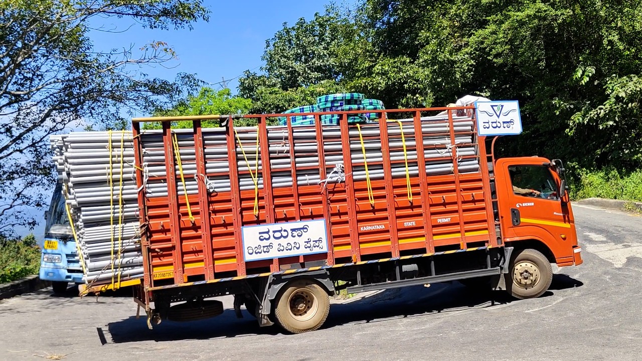 Fully Loaded Transport Truck Tackles Hairpin Bend on Ghat Roads