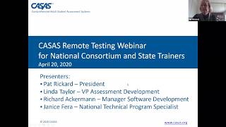 CASAS National Consortium Remote Testing webinar April 20 2020