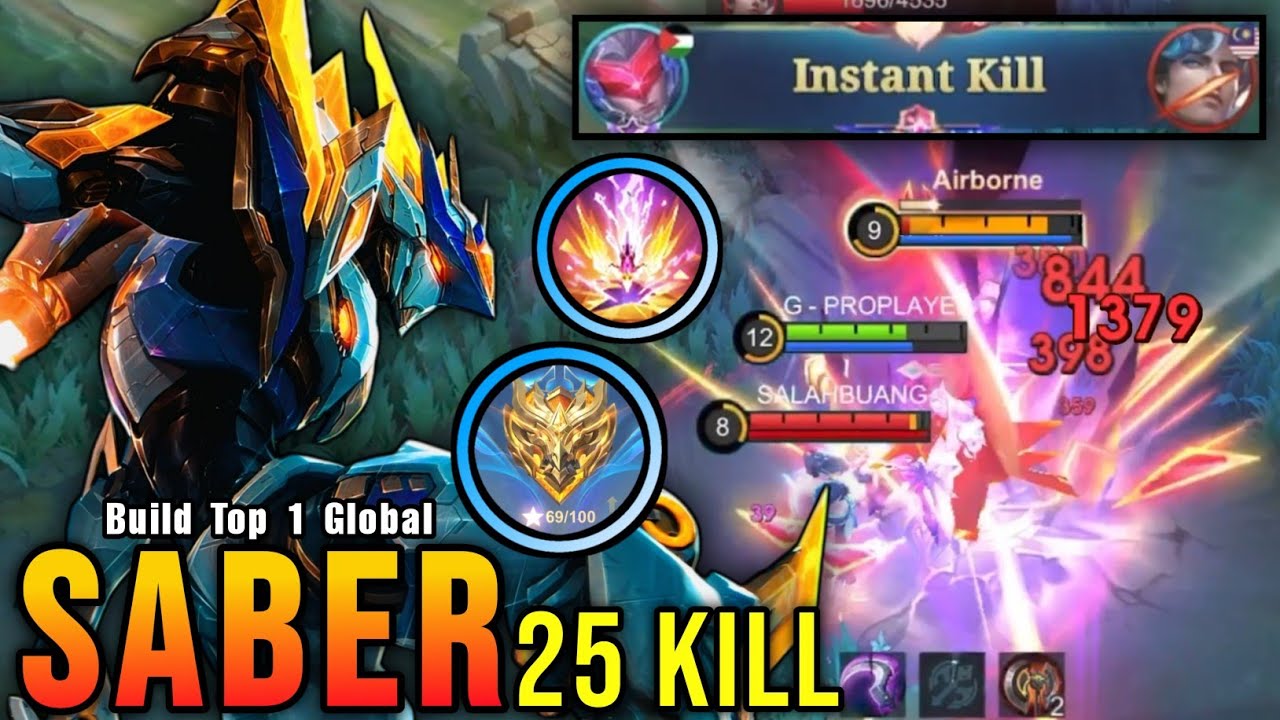 25 Kills!! Saber Legend Skin Revamp Instant Kills Enemies!! - Build Top 1 Global Saber ~ MLBB
