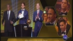 لحظة اعلان تتويج ليونيل ميسي بالكرة الذهبية 2015 ، ورد فعل الثلاثي المرشح