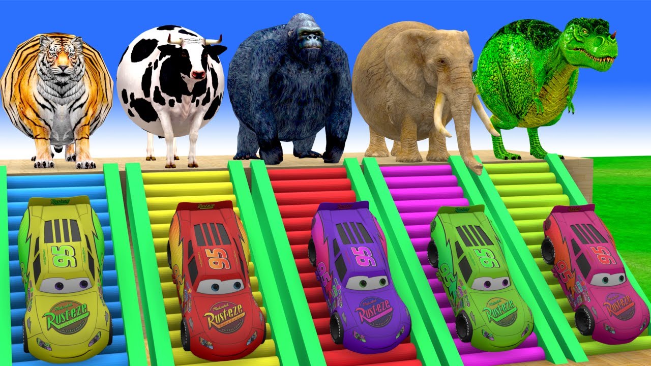Long Slide Game with Cow Elephant Gorilla Hippopotamus Tiger 3d Animal Game Funny 3d Animals