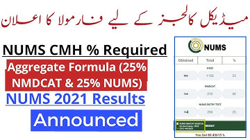 NUMS NMDCAT Aggregate Criteria 2021 Announced/Final Results Announced/NUMS  PMC Latest News 2021/CMH