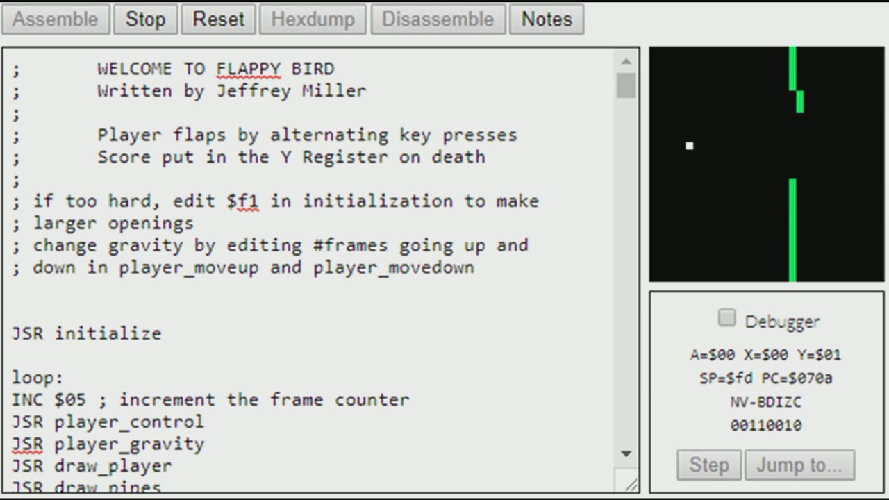 Flappy Bird in 6502 emulator - YouTube