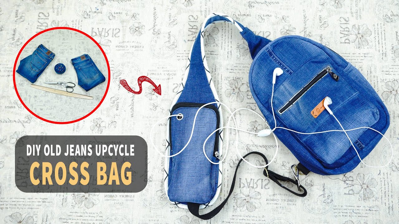 DIY How to sew a Crossbody Bag from old jeans Old Clothes Recycling