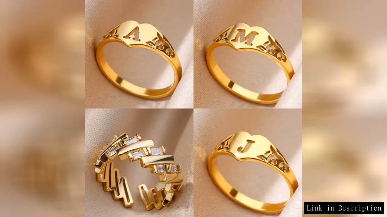Fashion Hollow Initial Letter Heart Rings For Women Gold Color Stainless Steel A-Z Letter Ring Aesth