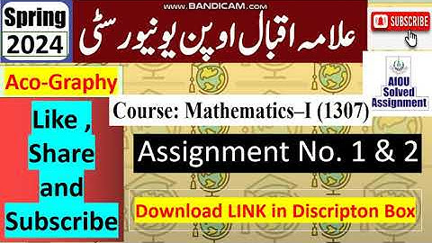 ⏩ AIOU Code 1307 Solved Assignment No.1 & 2 Spring 2024 || Subject: Math – I || Level: FA/ I Com