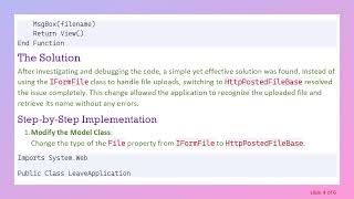 Resolving the object reference not set to an instance of object Error in ASP.NET MVC File Uploads