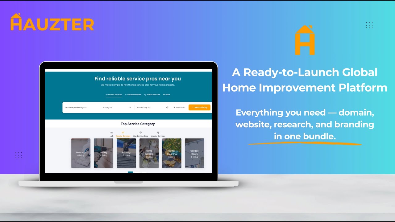 Hauzter: Complete Home Improvement Platform Bundle – Domain, Website, Research & Branding
