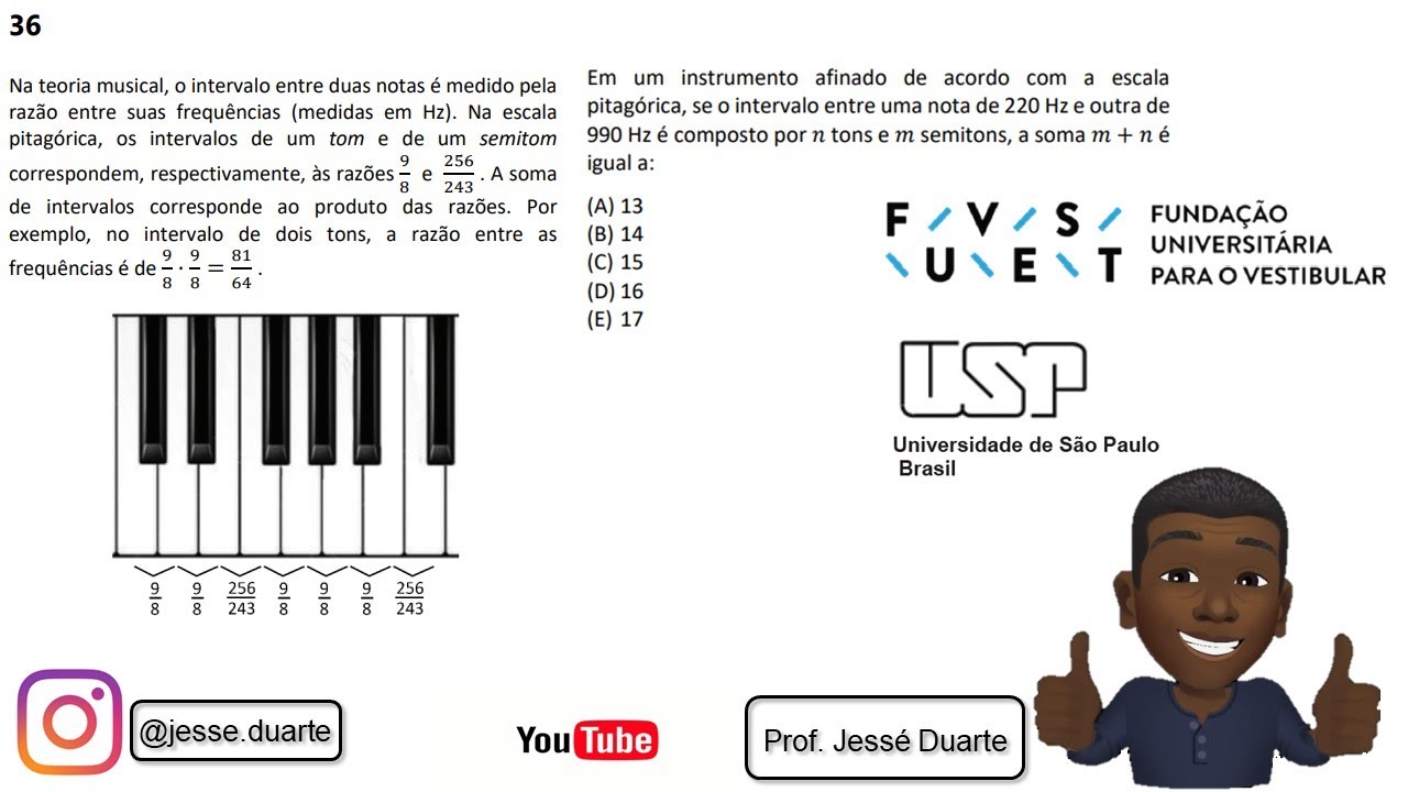 FUVEST 2023 - Na teoria musical, o intervalo entre duas notas é medido pela razão entre