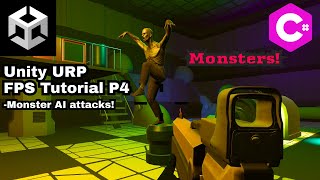 Unity Monsters #4 Monster attack AI- URP First Person Shooter (FPS) tutorial. screenshot 5