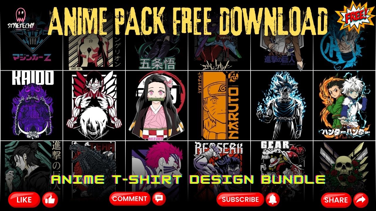 Premium Anime T-Shirt Designs: FREE Bundle Download (Vector & Raster ...