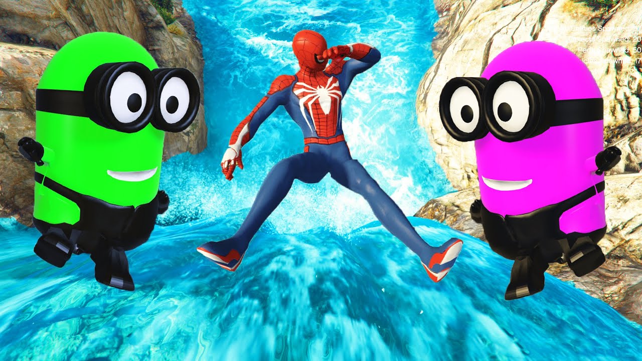GTA 5 SPIDERMAN & Rainbow Minions Water Jump Fails (Ragdolls & Euphoria Physics) #6
