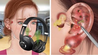ASMR Collection 2D Deep Cleaning Ear, nose piercing - 현실적인 귀 관리 치료 애니메이션