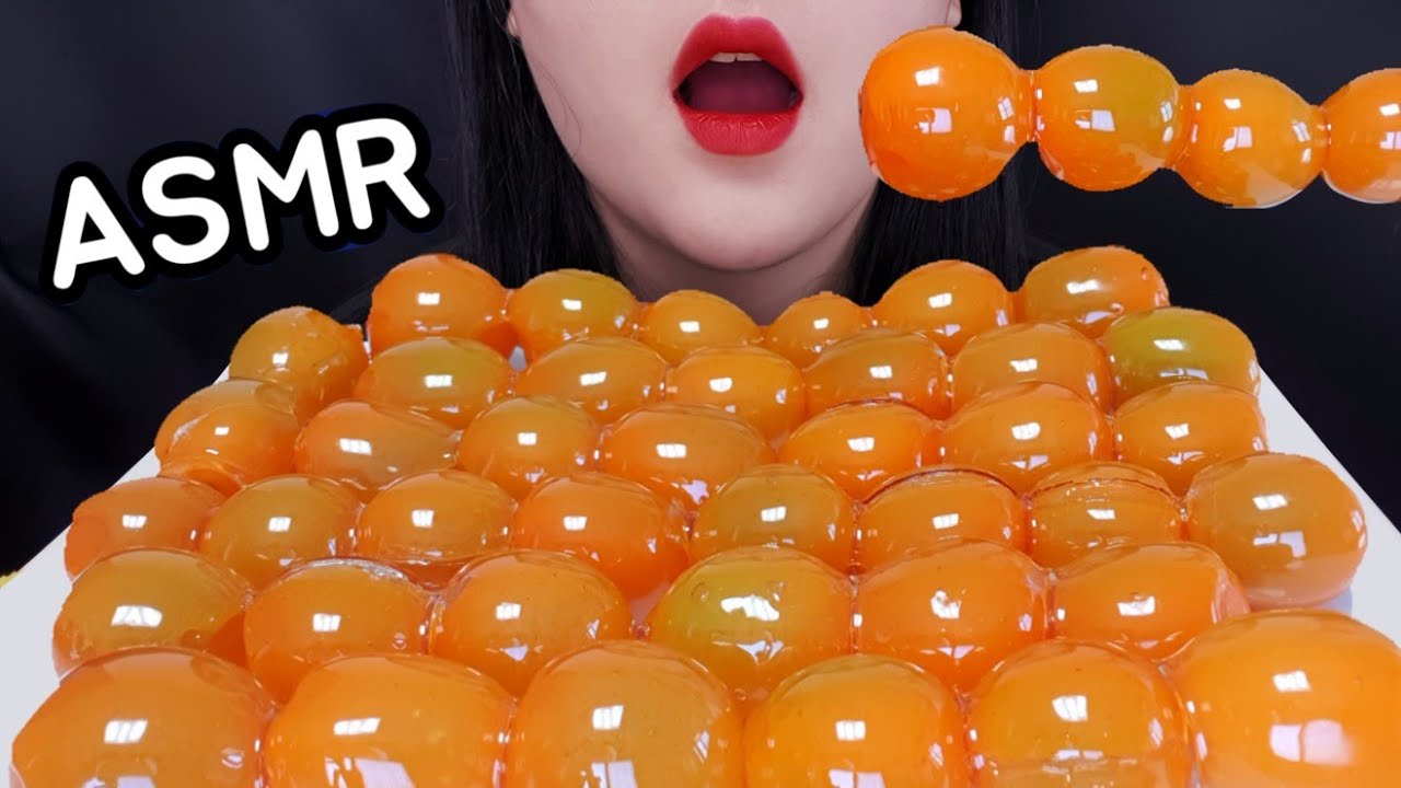 ASMR 주황색 보석 토마토 탕후루🧡 Orange color Cherry tomato tanghulu, フルーツ飴, candied fruits mukbang.