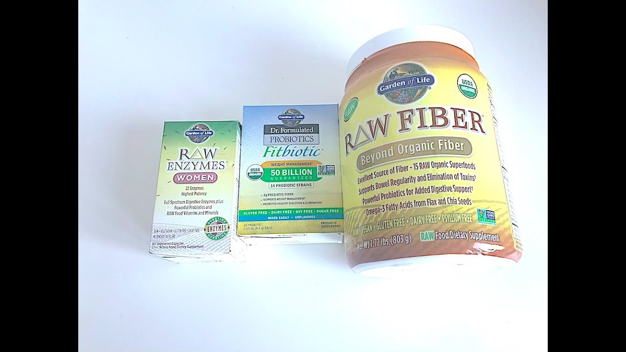 IHERB: Garden of Life, RAW Enzymes, Fitbiotic, RAW Fiber (Сырая клетчатка, энзимы) - Видео обзор